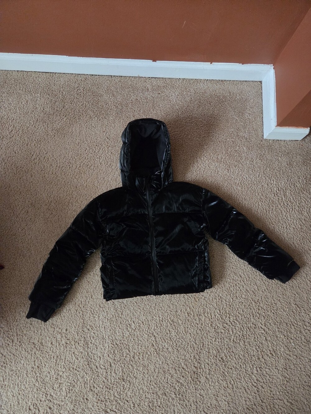 GAP Black Glossy Hooded Puffer Jacket
